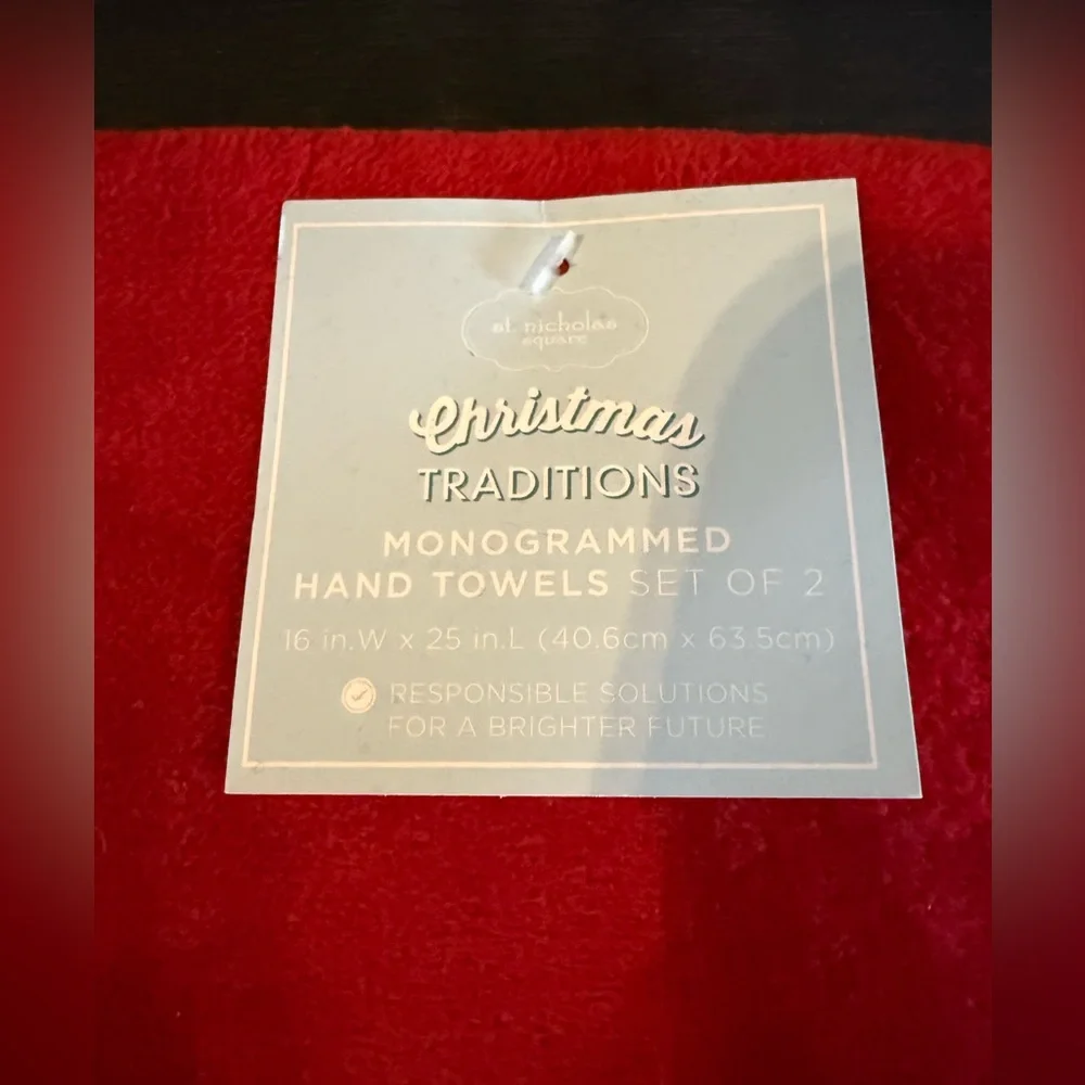 NWT, Red Monogrammed Towel Set of 2